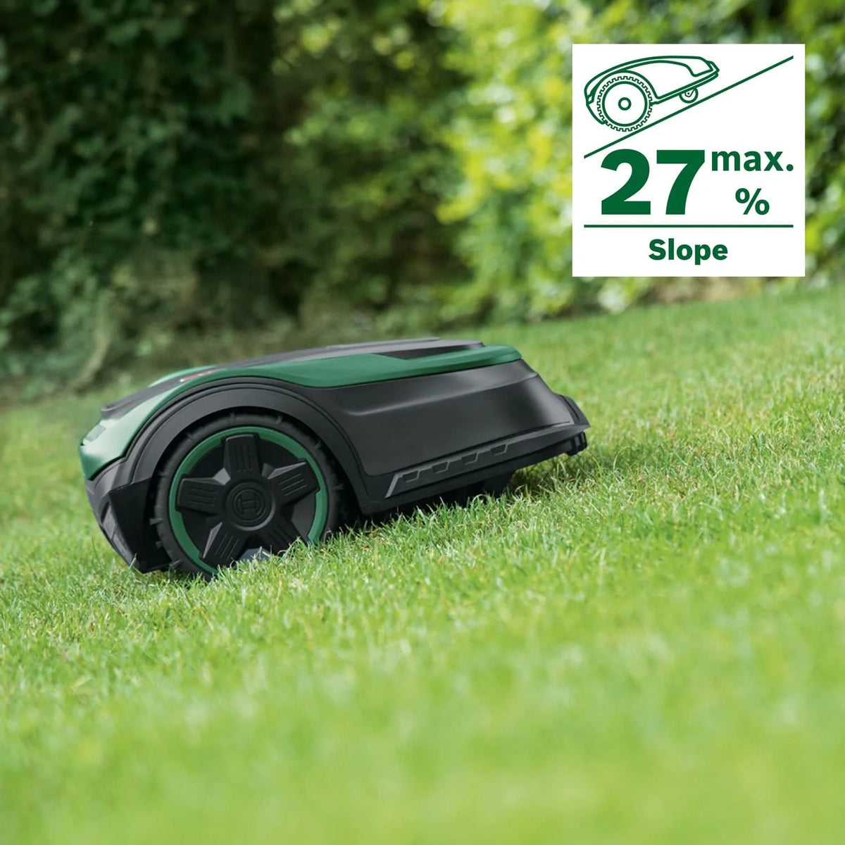 Bosch Home and Garden automatyczna kosiarka trawnikowa Indego S+ 500 (z akum. 18V i funkcją aplikacji, stacja ładująca w zestawie, szer. koszenia 19cm, do trawników o powierzchni do 500m², w kartonie)