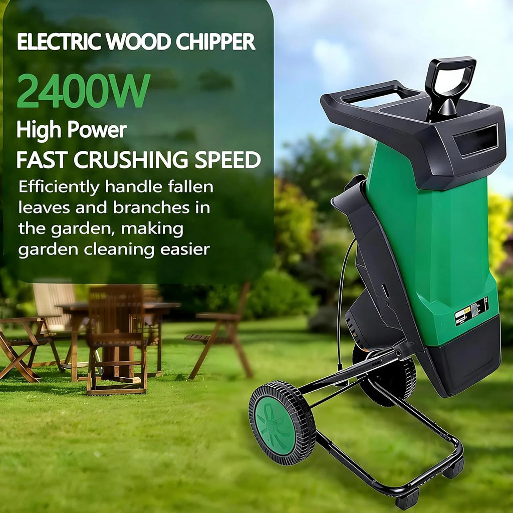 Mocna elektryczna rębak do drewna o mocy 2400 W, mały rębak do drewna, wydajność cięcia 40 mm, 4500 obr./min, z workiem zbiorczym o pojemności 50 l, odpowiednia do ogrodu i na podwórko