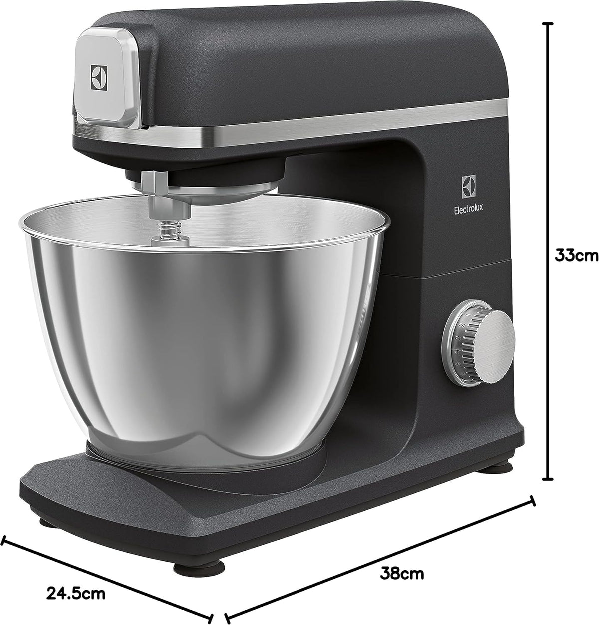 Electrolux Robot Kuchenny 1200 W, 10 prędkości + f. pulsacyjna, Oświetlenie LED misy, 2 misy o pojemności 4,8l i 2,9l, W Zestawie: Hak, Trzepaczka, Ubijaczka, Silikonowa Łyżka, Pokrywa, EKM5570,Beżowy