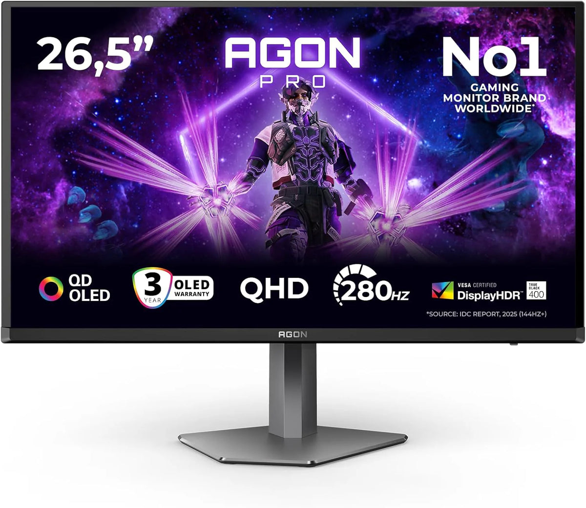 AOC Agon Pro AG276QZD2-27-calowy monitor OLED QHD, 240 Hz, 0,03 ms GtG, FreeSync Premium Pro, comp. G-Sync, HDR400 (2560x1440, 2X HDMI 2.1, DisplayPort, Hub USB) Czarny