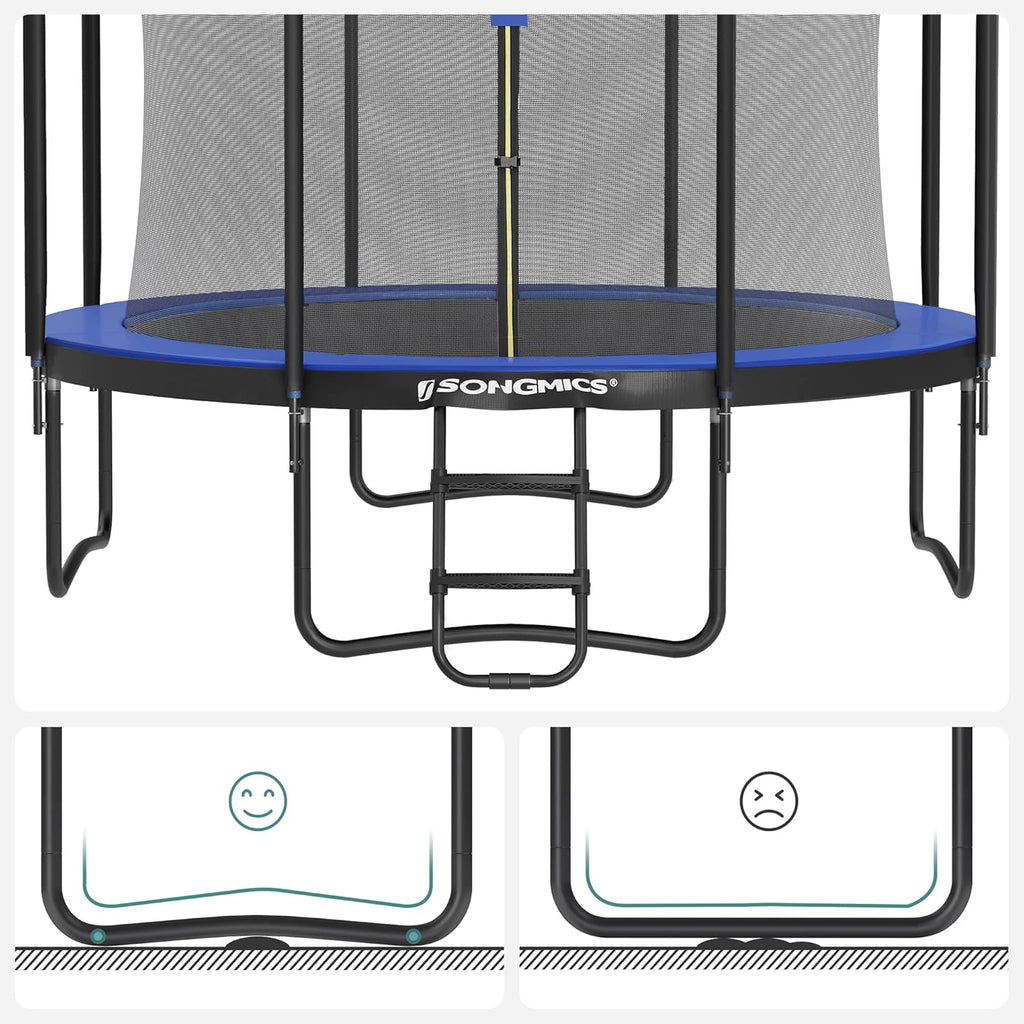 SONGMICS Trampolina Ø 366 cm, trampolina ogrodowa dla dzieci z siatką zabezpieczającą, drążki o wysokości 180 cm, osłona krawędzi, drabinka, rama stalowa, czarno-niebieski STR123Q01