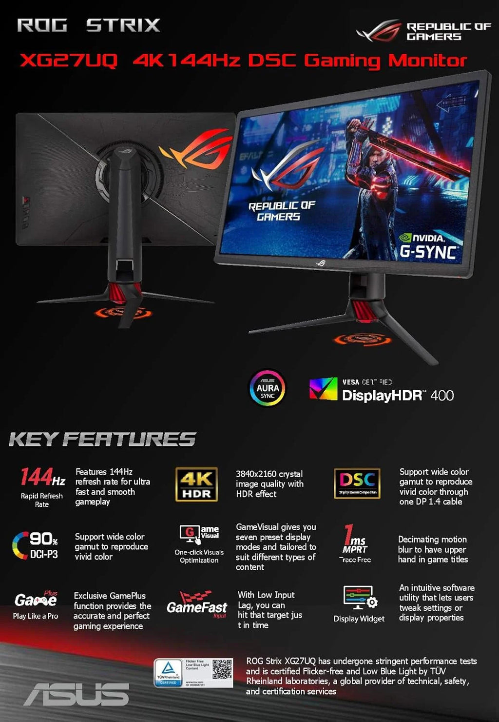 ASUS ROG STRIX zakrzywiony XG49VQ, 125% sRGB, DP, HDMI, USB 3.0, FreeSync 2 HDR, DisplayHDR 400, AuraSync