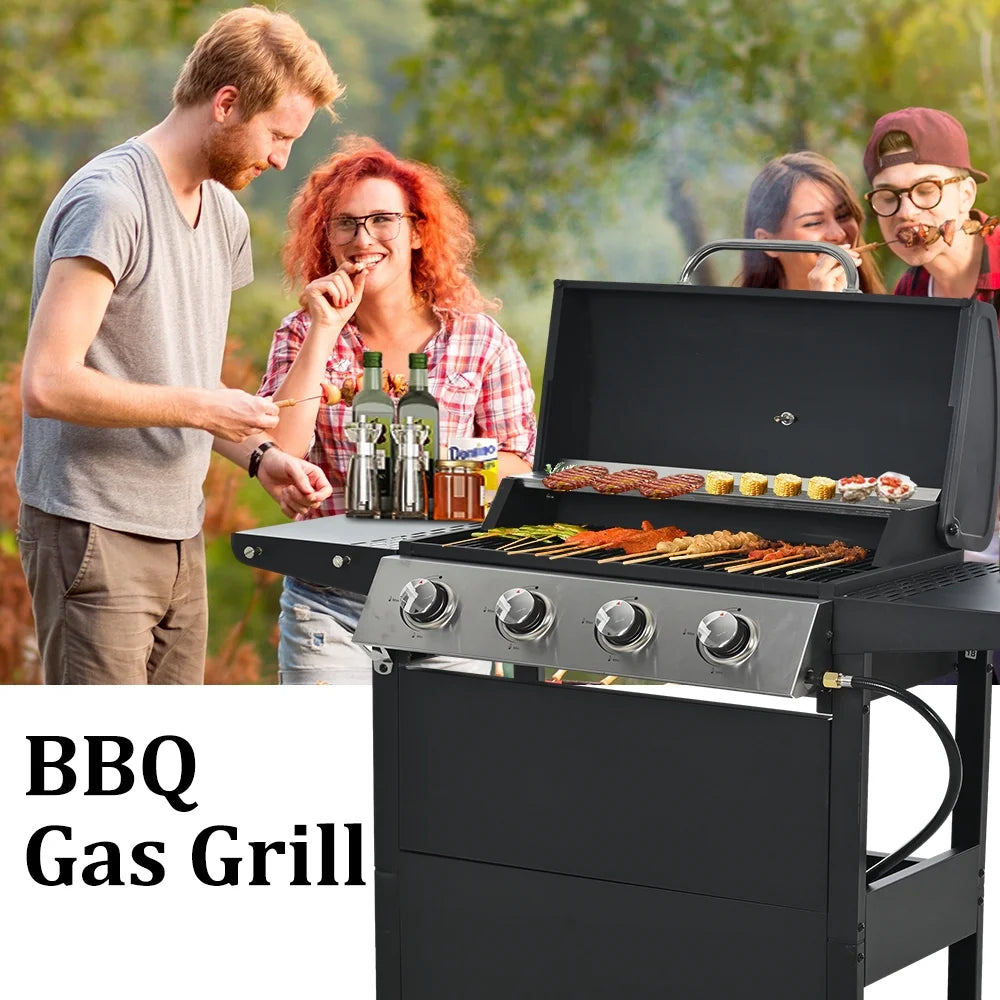 Grill gazowy SEGMART 2026 ze stali nierdzewnej z 4 palnikami – 34 200 BTU, do ogrodu/na taras z dwiema składanymi półkami i termometrem, idealny na kemping i do gotowania na świeżym powietrzu