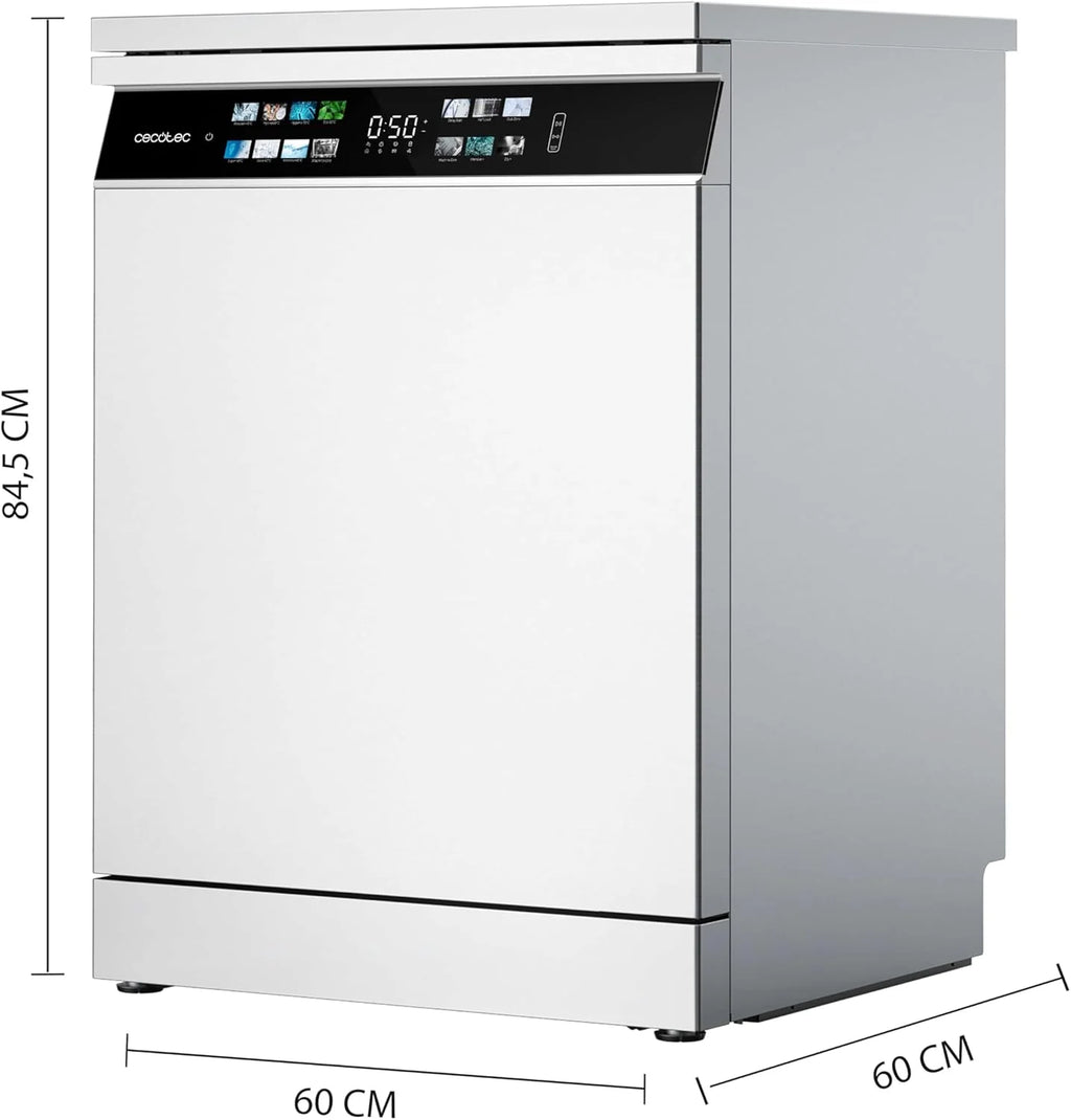 Cecotec Zmywarka do zabudowy Bolero Aguazero 6700 B. 60 cm, 15 kryć, klasa B, silnik falownika Plus, kolorowy wyświetlacz, 14 programów, O2 Dry, Turbo Dry+, Dual Zone, regulowana taca, AutoClean