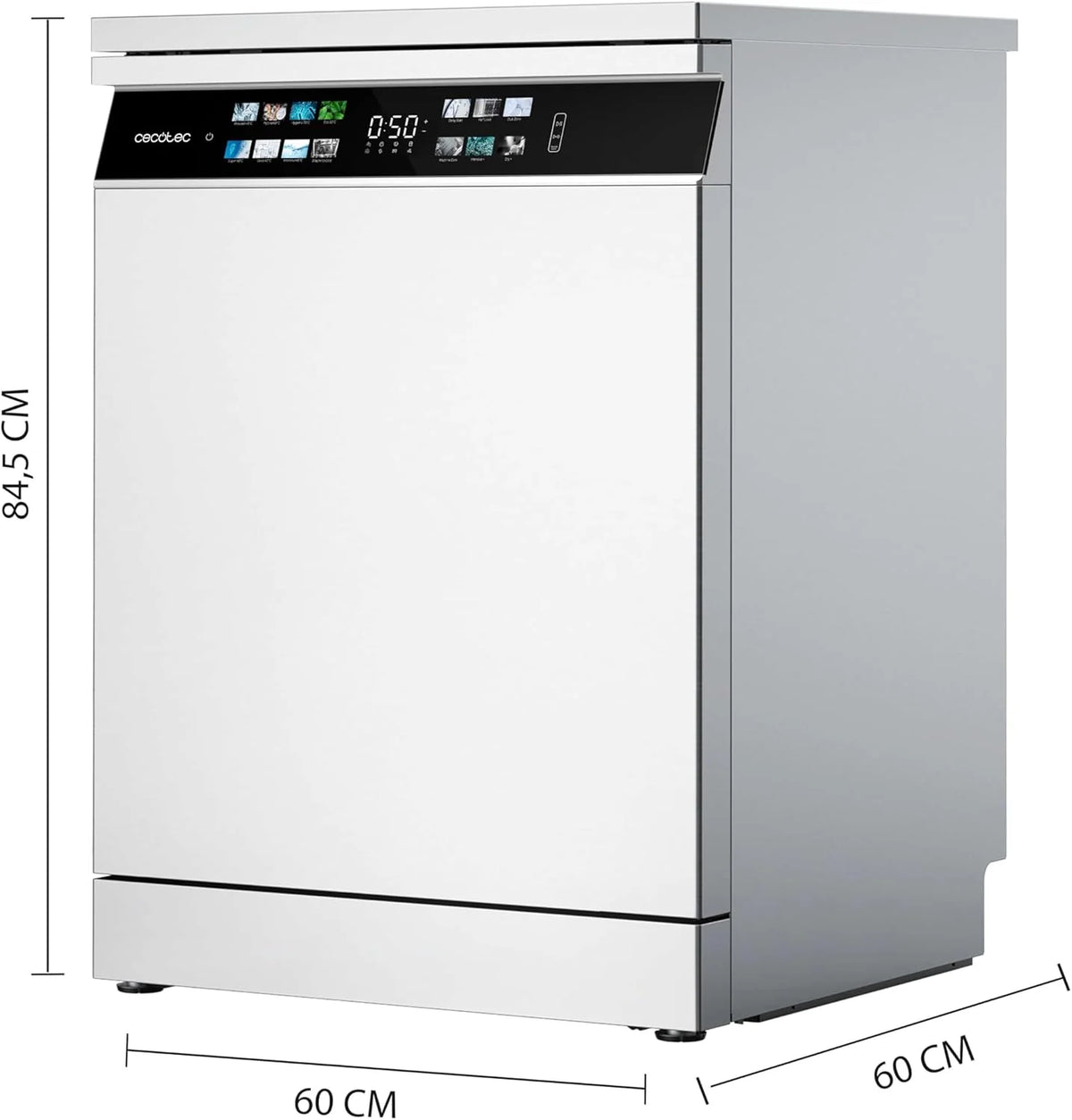 Cecotec Zmywarka do zabudowy Bolero Aguazero 6700 B. 60 cm, 15 kryć, klasa B, silnik falownika Plus, kolorowy wyświetlacz, 14 programów, O2 Dry, Turbo Dry+, Dual Zone, regulowana taca, AutoClean