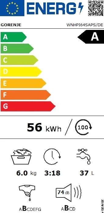 Gorenje WNHPI64SAPS/DE pralka z funkcją pary / 6 kg / 1400 obr./min / 15 programów/AquaStop/Inverter PowerDrive silnik/bęben ze stali nierdzewnej/zabezpieczenie przed dziećmi/EEK A/biała