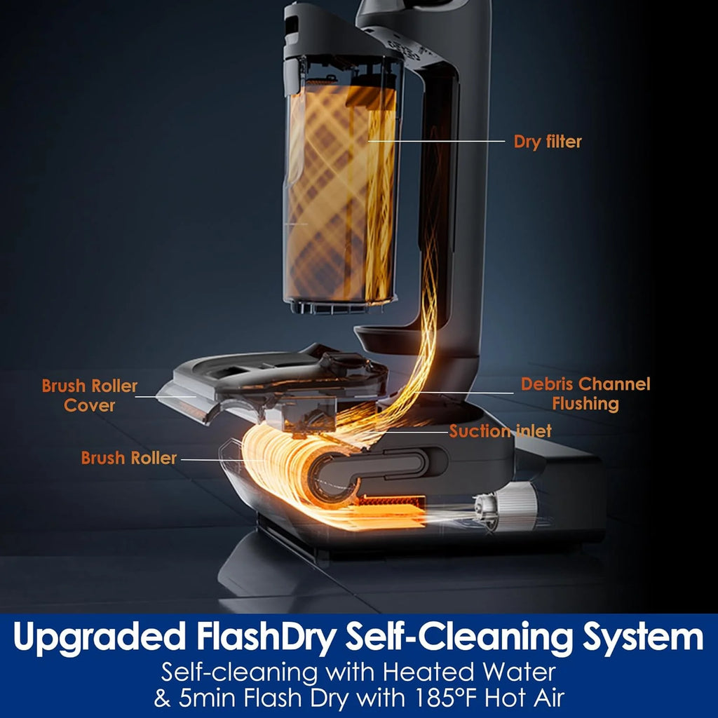 Tineco Floor ONE S7 Stretch Ultra Bezprzewodowy Odkurzacze na sucho i mokro, zapobiegająca splątaniu 180°, czas pracy 50 minut, samooczyszczanie Flashdry 85℃, dwustronne czyszczenie krawędzi