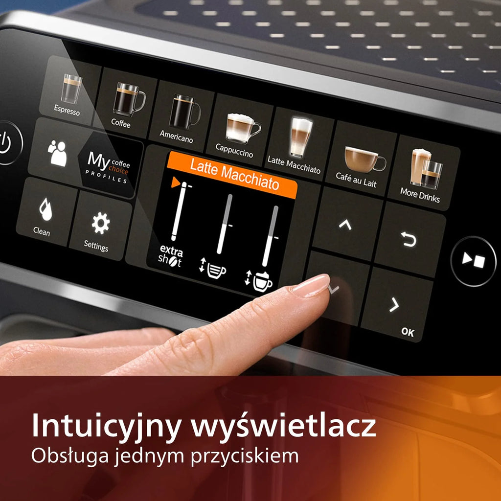 Philips 5400 Series W pełni automatyczny Ekspres do Kawy – Spieniacz LatteGo, 12 Rodzajów Napojów, Intuicyjny Wyświetlacz, 4 Profile Użytkownika, Kolor Czarny (EP5441/50)