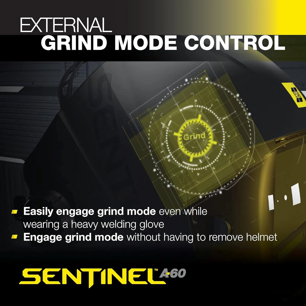 ESAB® Sentinel™ A60 kask spawalniczy, czarna, płaska konstrukcja, odporny na uderzenia nylon, duży obszar widzenia 11,8 x 7,1 cm