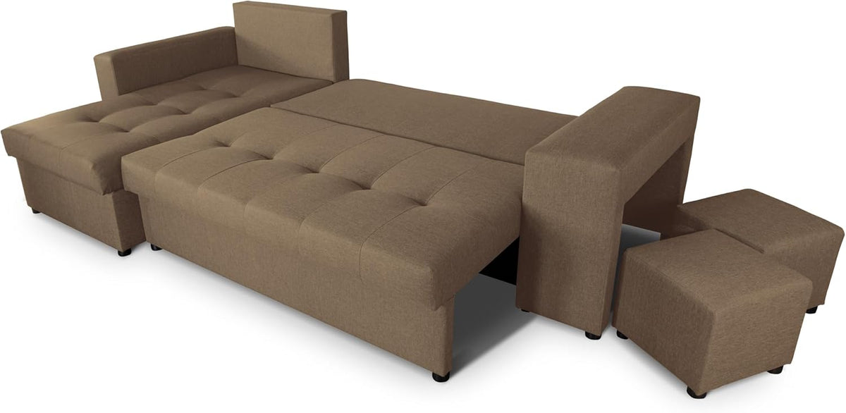 NAWSTOL - Sofa narożna Leon z funkcją spania i skrzynią na pościel – nowoczesna sofa do salonu – możliwość montażu z lewej lub prawej strony (szara + biała sztuczna skóra)