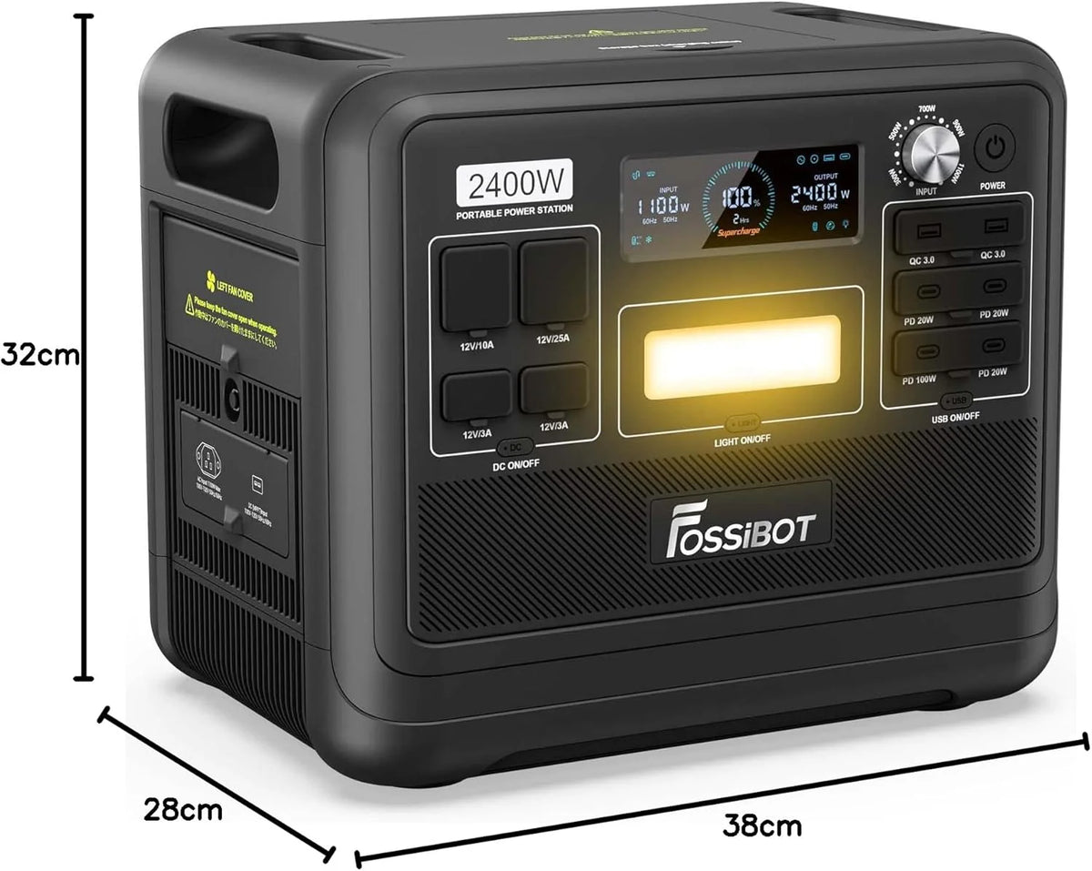 FOSSiBOT - POLSKA F2400, Przenośna stacja zasilająca 2048 Wh/2400W LiFePO4 UPS Generator słoneczny, 5-letnia gwarancja