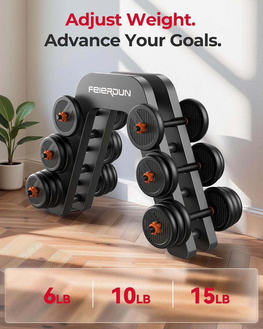 FEIERDUN Regulowane hantle, zestaw hantli o wadze 13,6 kg ze złączem, zestaw hantli 4 w 1, używany jako sztanga, kettlebell, stojak push-up, ćwiczenia fitness do domowej siłowni odpowiednie dla