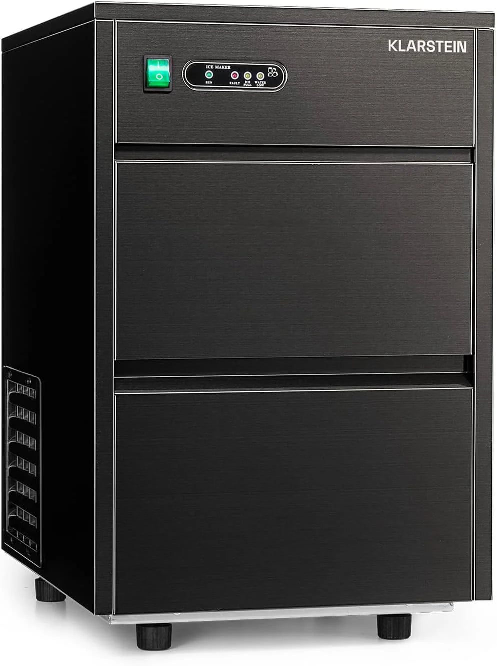 Klarstein Powericer - kostkarka do lodu, Ice Maker, LED, wykładzina neutralna smakowo, bardzo cicha, stal nierdzewna, pojemnik magazynowy 3,5 kg, 145 W, 20 kg / 24 h, czarna