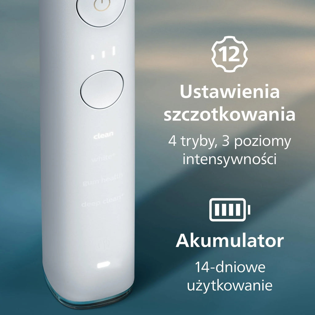 Szczoteczka elektryczna Philips Sonicare DiamondClean 9000, podwójne opakowanie, szczoteczka soniczna z aplikacją, czujnik nacisku, szklanka do ładowania, kolor biały, model HX9914/62