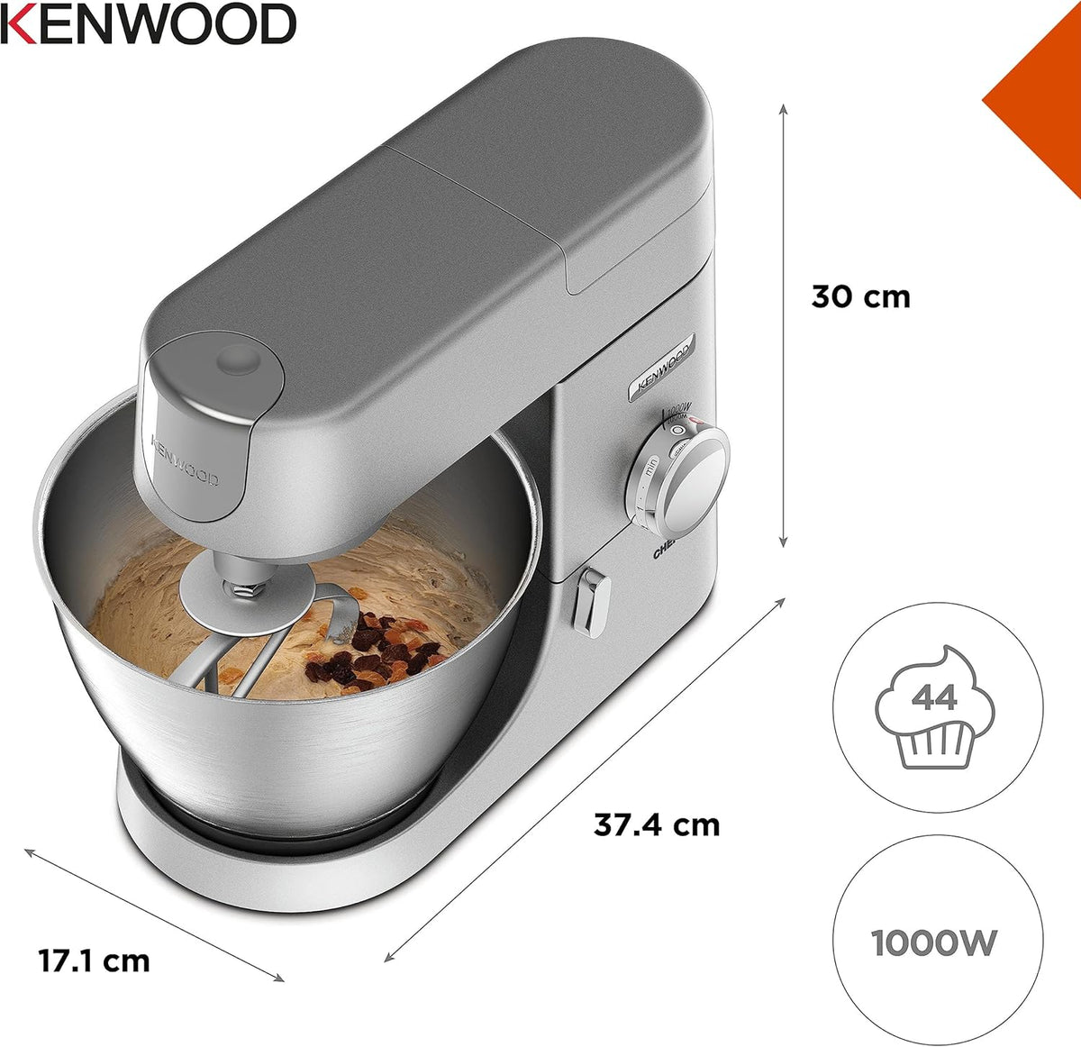 Kenwood KVC3100S Maszyna do pieczenia z ruchem planetarnym Baza, mikser i młynek do mięsa posrebrzanego