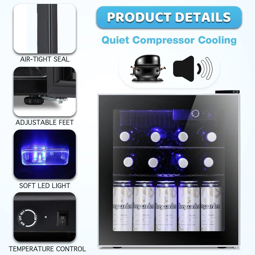 Antarctic Star 1.6cu.ft Wine Cooler/Cabinet Beverage Refrigerator Small Mini Red & White Wine Cellar Beer Soda Clear Front Glass Door Counter Top Bar Fridge Quiet Operation Compressor Adjust Temperature Freestanding…