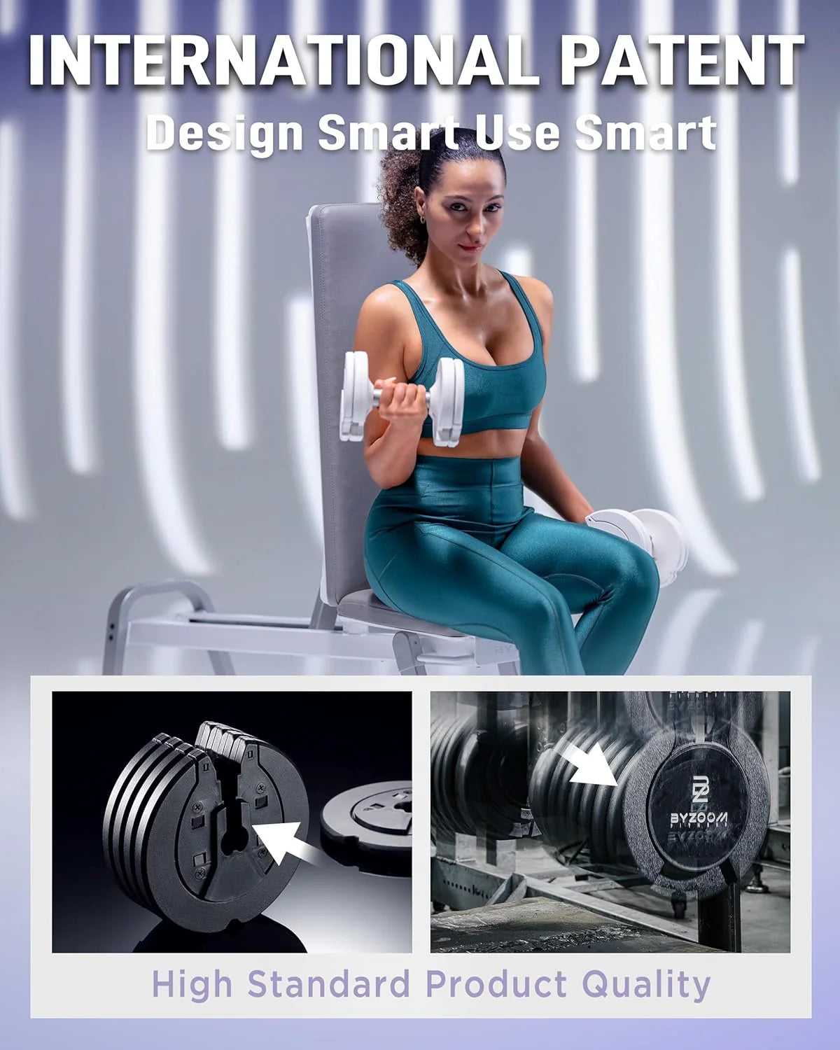 BYZOOM FITNESS Regulowane hantle – 12,5/11,3 kg pojedyncza jednostka LUB zestaw 5-12,7 cm - 1 regulowana waga do domowej siłowni, treningu siłowego i treningów fitness, biały lub czarny