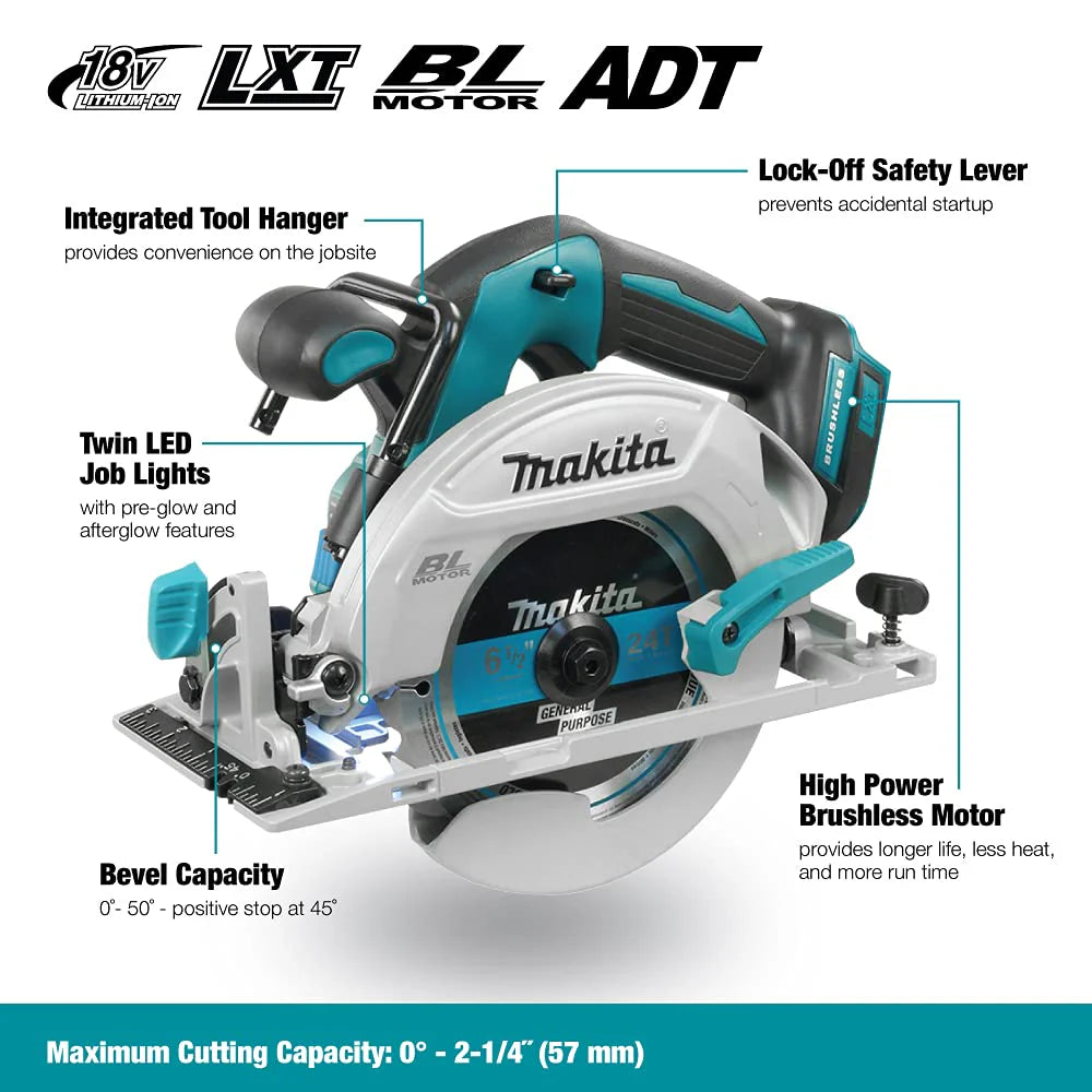 Makita DHS680RMJ ręczna piła tarczowa 57 mm, 18 V, 4,0 Ah, 2 baterie i ładowarka w walizce Makpac