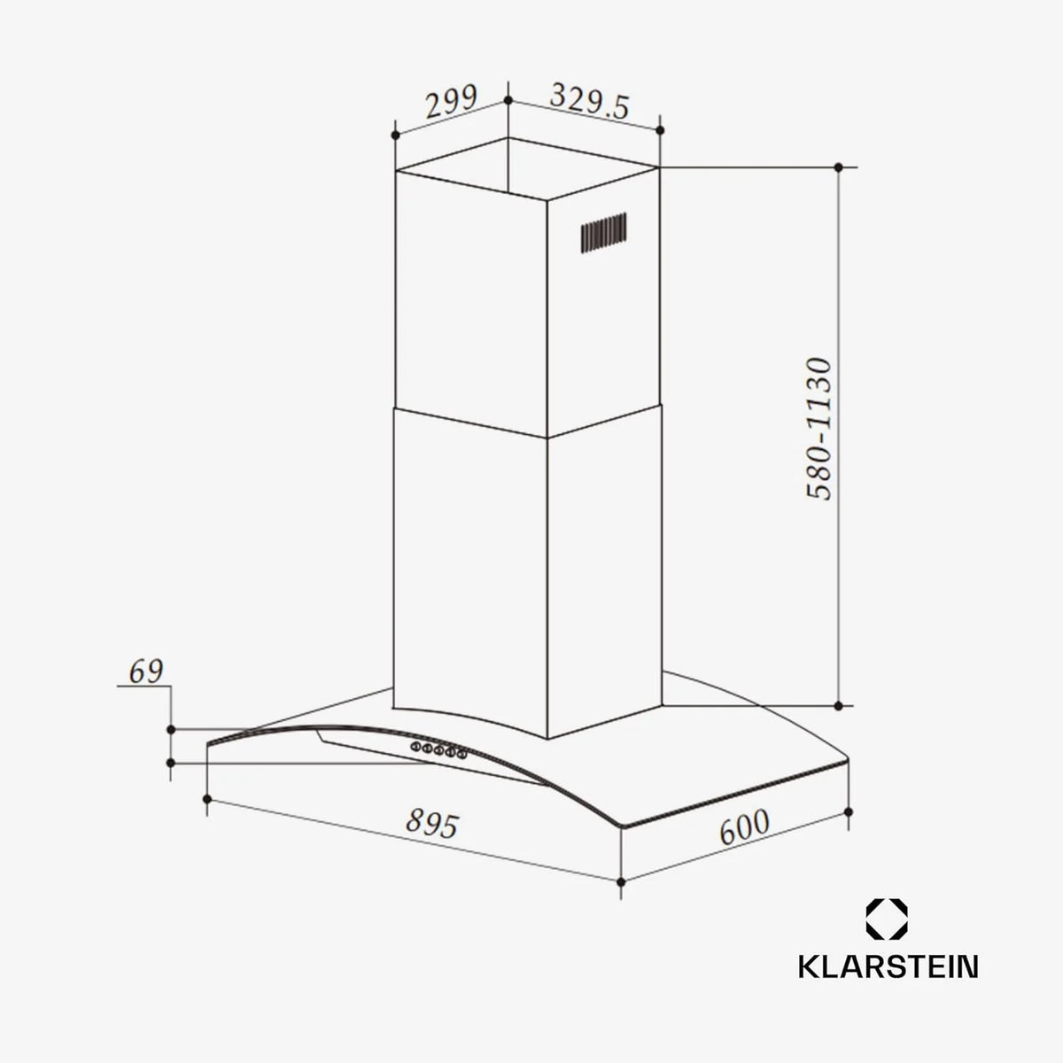Klarstein Okap kuchenny 90 cm, z filtrem nadającym się do mycia w zmywarce, oświetleniem LED i sterowaniem dotykowym, cichy okap kuchenny z przepływem powietrza 600 m³/h, energooszczędne okapy ścienne