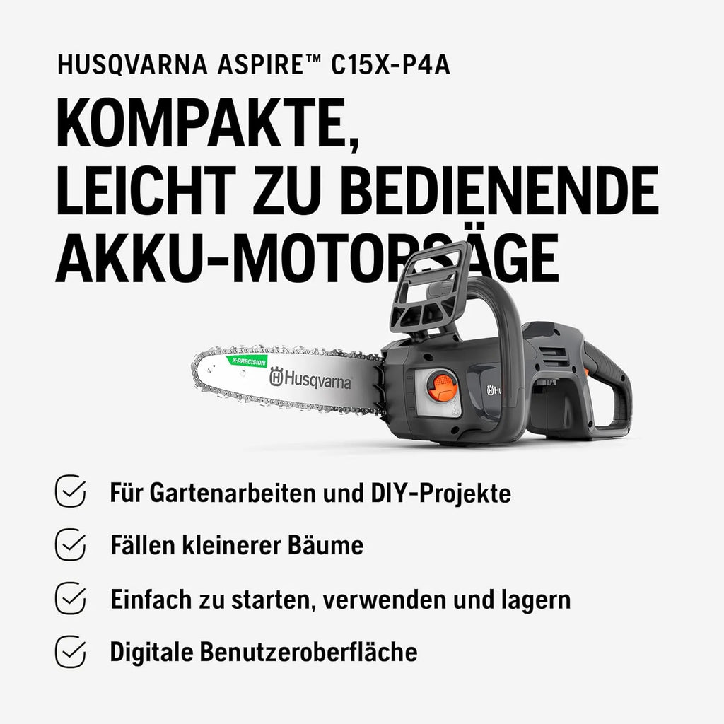 Husqvarna Akumulatorowa piła łańcuchowa C15X-P4A, zasilana bateriami (litowo-jonowa, 18 V, wysoka prędkość cięcia, w zestawie akumulator i ładowarka)
