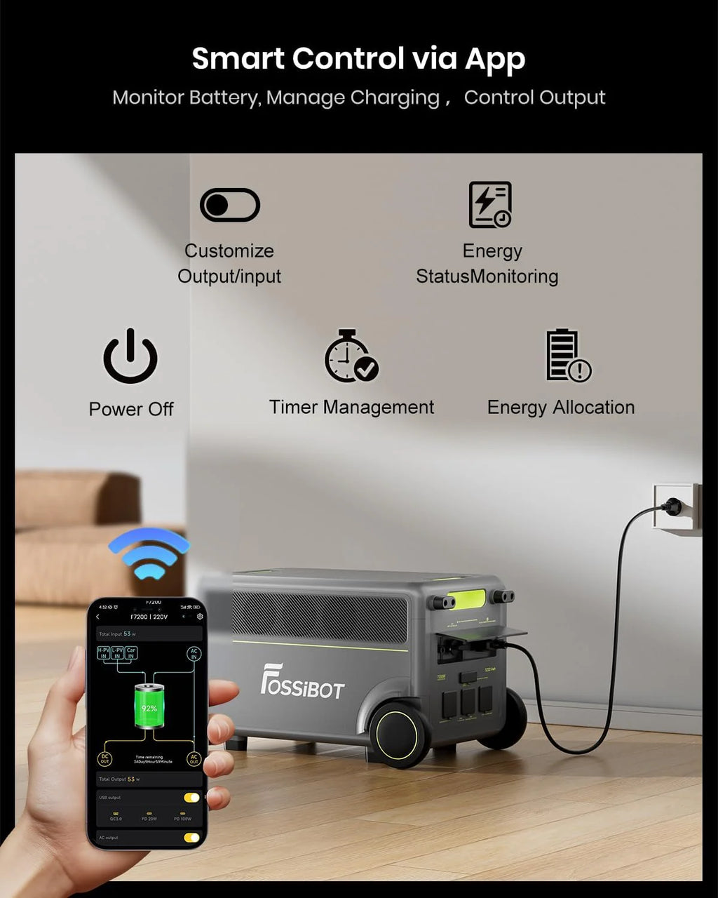 FOSSiBOT - POLSKA F2400, Przenośna stacja zasilająca 2048 Wh/2400W LiFePO4 UPS Generator słoneczny, 5-letnia gwarancja