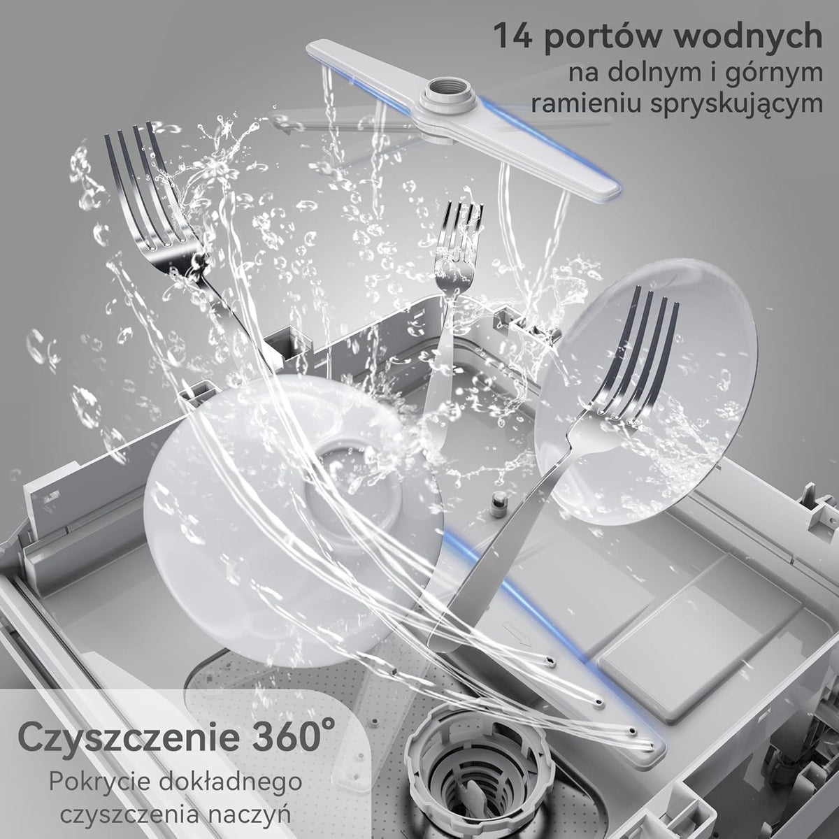 Mini zmywarka stołowa, do użytku z i bez podłączenia do wody, szerokość 43 cm, miejsce na 4 sztućce, do użytku na kempingu, 175 kWh/rok, biały