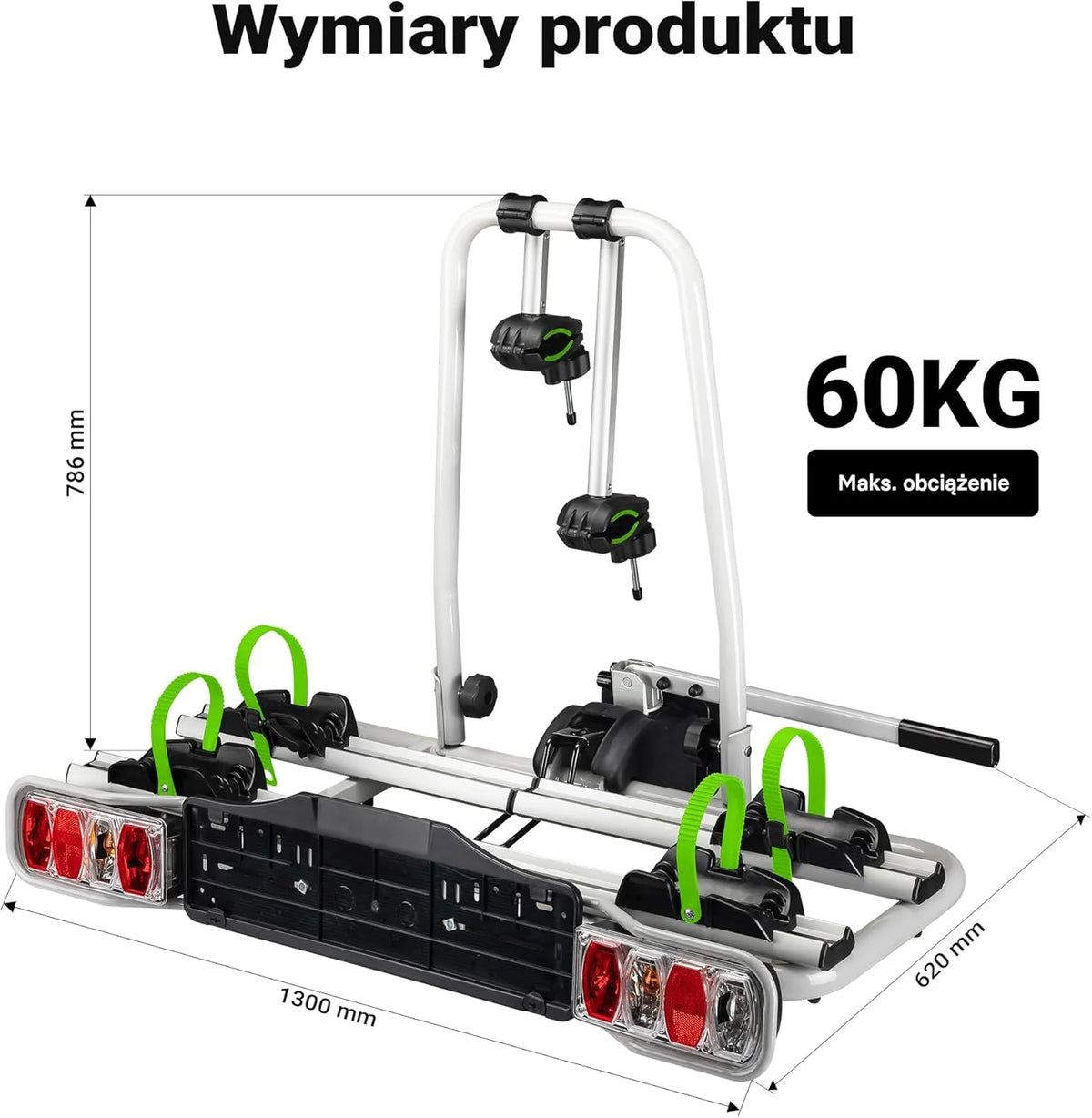 Wiltec Bagażnik na 2 rowery na hak o nośności do 60 kg, składany i odchylany bagażnik rowerowy, do szerokość opon rowerowych 20-80 mm