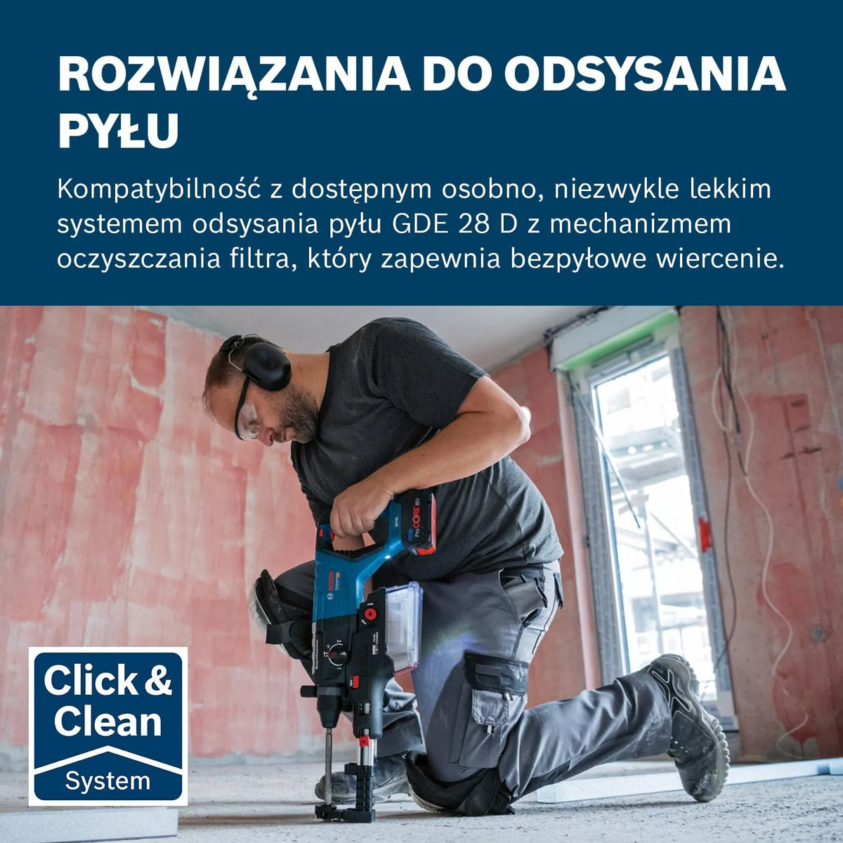 System profesjonalny 18 V firmy Bosch: akumulatorowy młot udarowo-obrotowy GBH 18V-28 D (KickBack Control, ściereczka do czyszczenia, rękojeść dodatkowa, ogranicznik głębokości, bez akum./ładowarki)