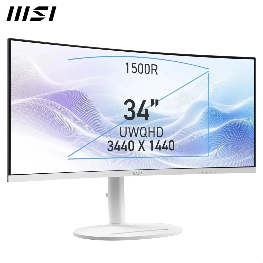 MSI Nowoczesny MD342CQPW 34'' ekran PC UWQHD zakrzywiony 1500R - Panel VA 3440 x 1440, KVM, PIP/PBP, szeroka gama kolorów, komfort oczu, wbudowane głośniki, regulacja 3-osiowa - HDMI 2.0b, DP 1.4
