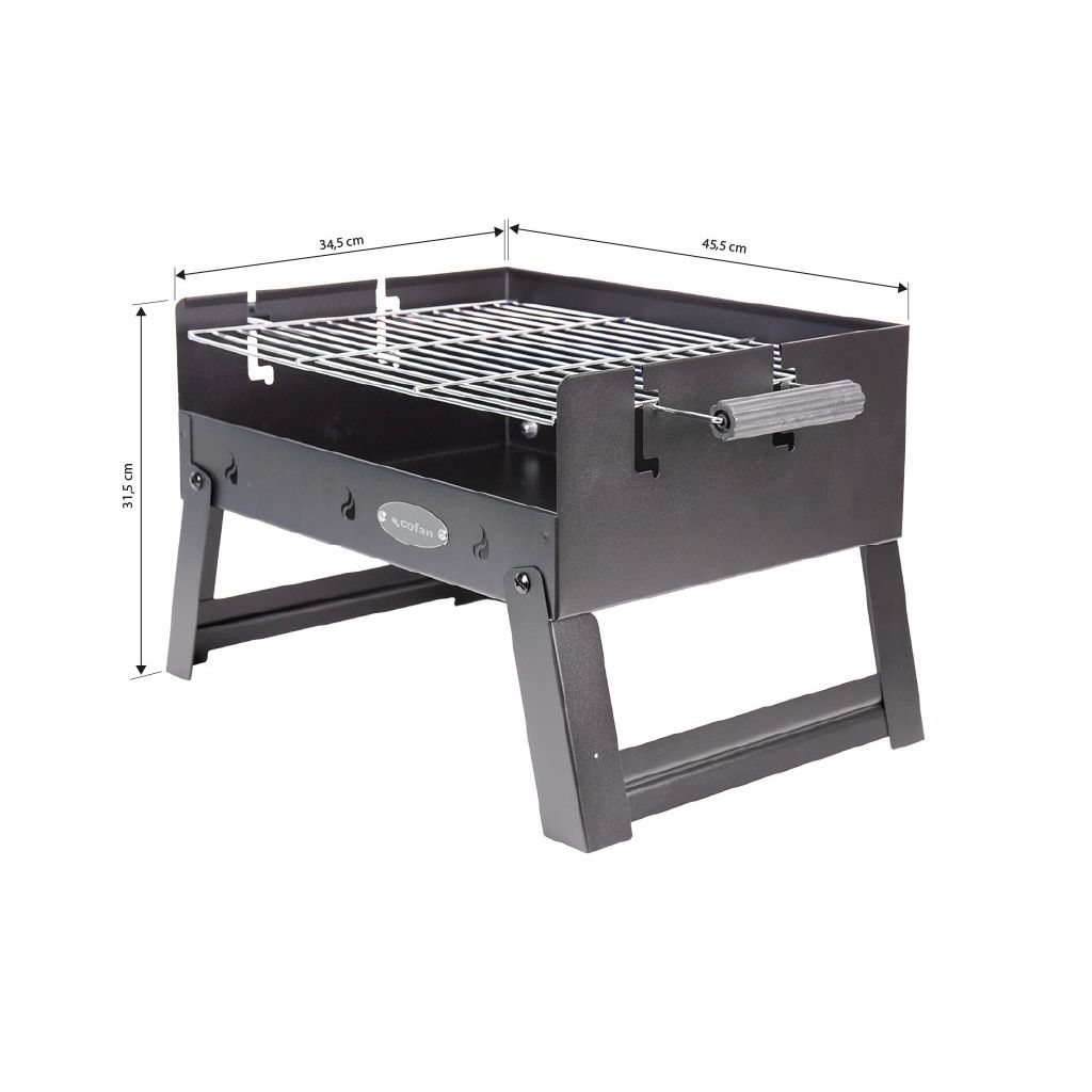 Przenośny grill węglowy Cofan | Grill ze stali chromowanej | Składany grill | Z uchwytami bocznymi | Idealny na kemping, do ogrodu i na patio | Wymiary: 45,5 x 34,5 x 31,5 cm