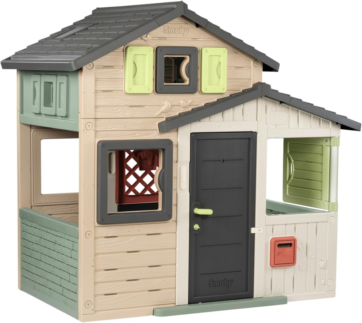 Smoby Life – domek zabaw Friends House EVO z 2 drzwiami, 6 oknami i wyjmowanym stołem piknikowym – wykonany z materiałów pochodzących z recyklingu, z ochroną UV, dla dzieci w wieku od 3 lat (7600810208)