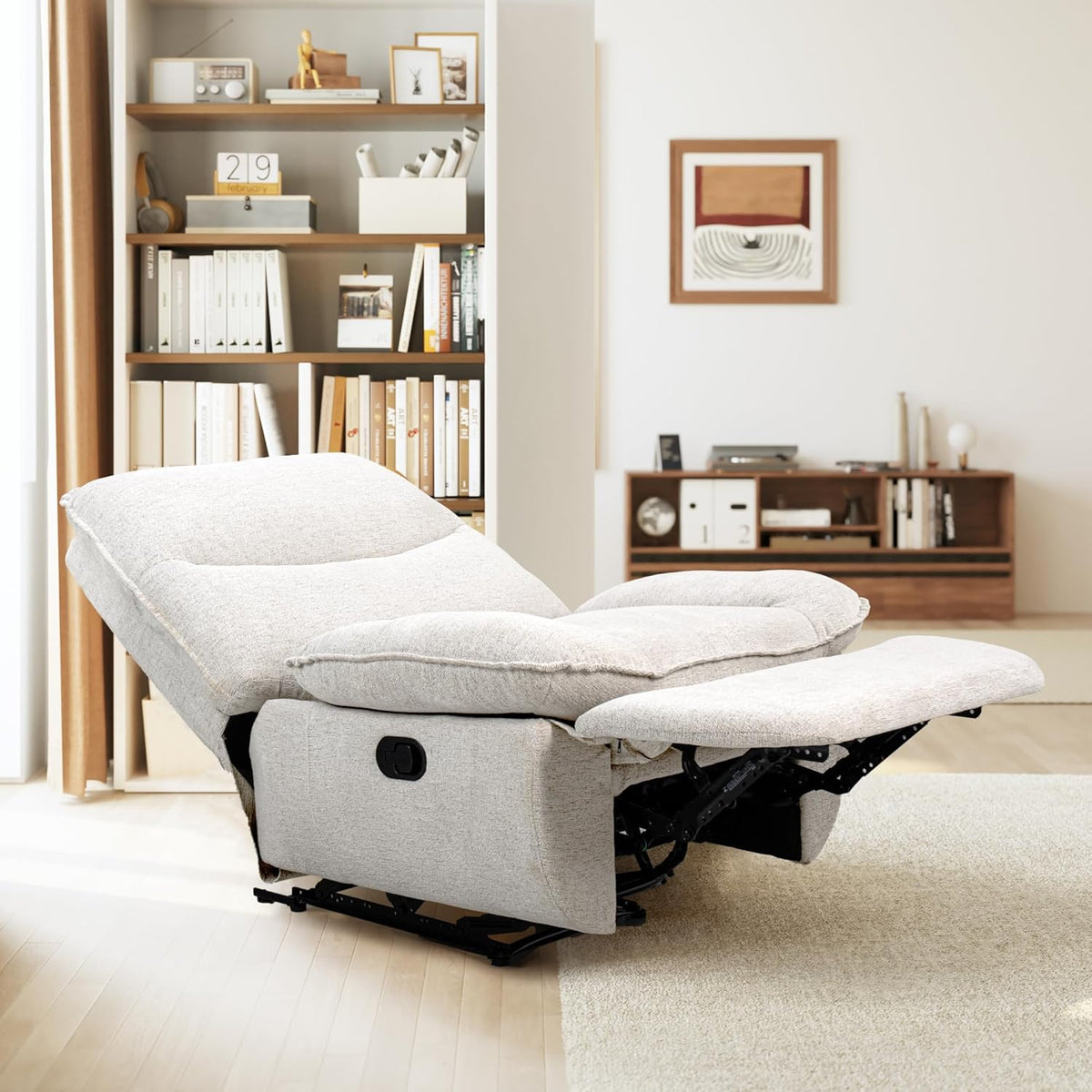 Fotel relaksacyjny FLEXISPOT XC6, sofa obrotowa z funkcją bujania, fotel telewizyjny z regulowanym oparciem, fotel rozkładany do sypialni, salonu i kina domowego (beżowy)