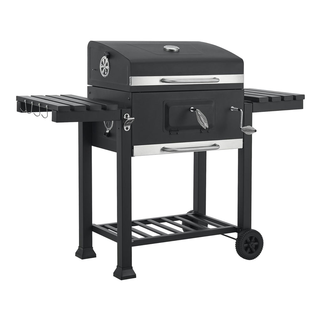 Grill węglowy Arnad z 2 stalowymi półkami 105x135x48cm - czarny [casa.pro]