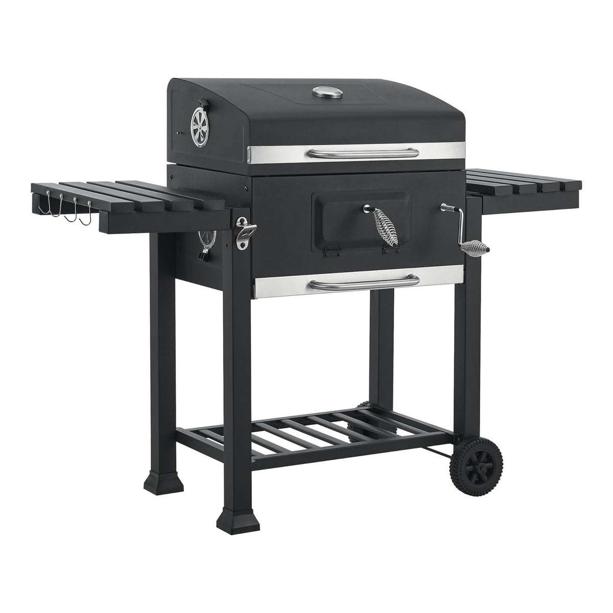 Grill węglowy Arnad z 2 stalowymi półkami 105x135x48cm - czarny [casa.pro]