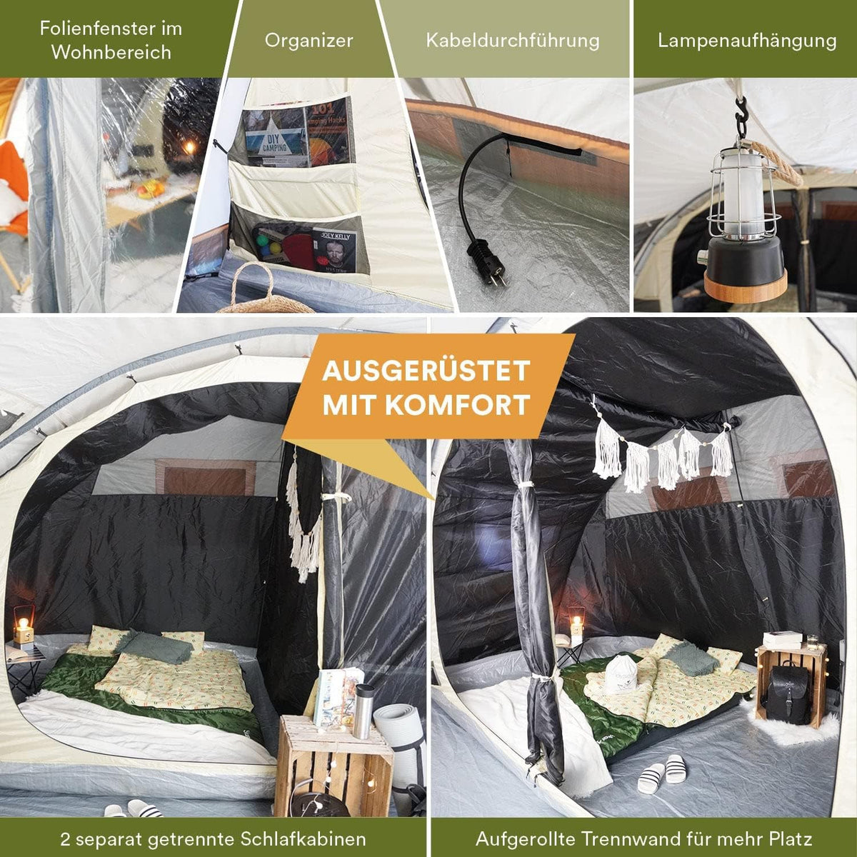 Skandika Gotland 6 Protect namiot tunelowy | Namiot rodzinny dla 6 osób z wszytą podłogą, z technologią Sleeper/bez, wodoszczelny, rozkładana kabina | namiot kempingowy