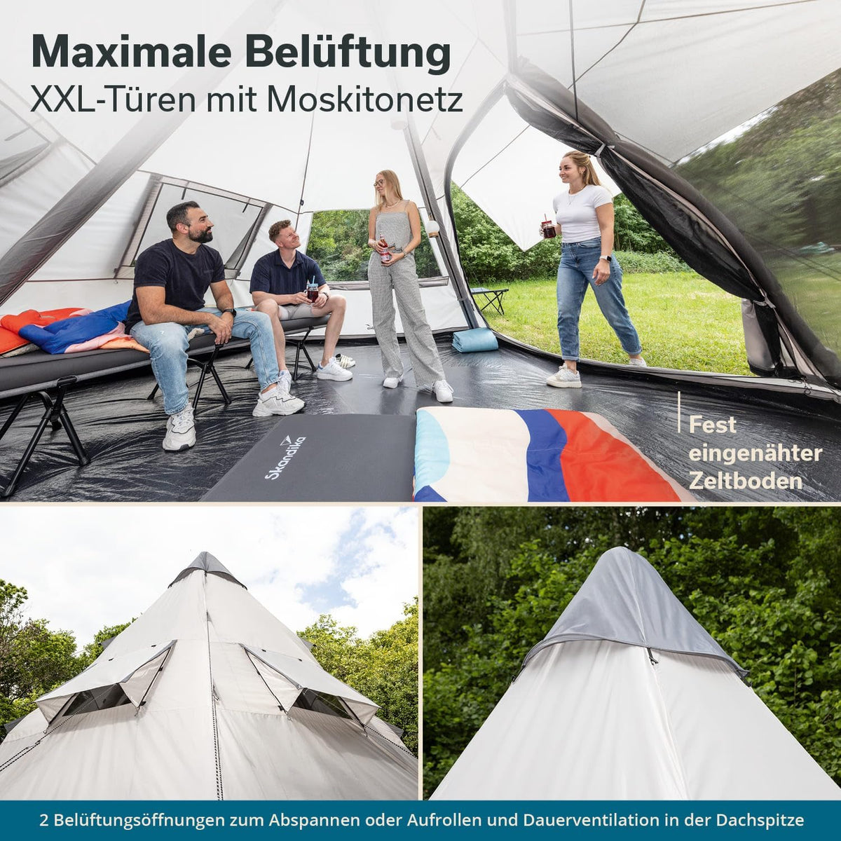 Skandika Tipi Hetta 460 Air Protect nadmuchiwany namiot rodzinny dla 6 osób, wysokość 2,95 m, słup wody 3000 mm, wszyta podłoga, UV 50+, namiot kempingowy, namiot festiwalowy, namiot indiański