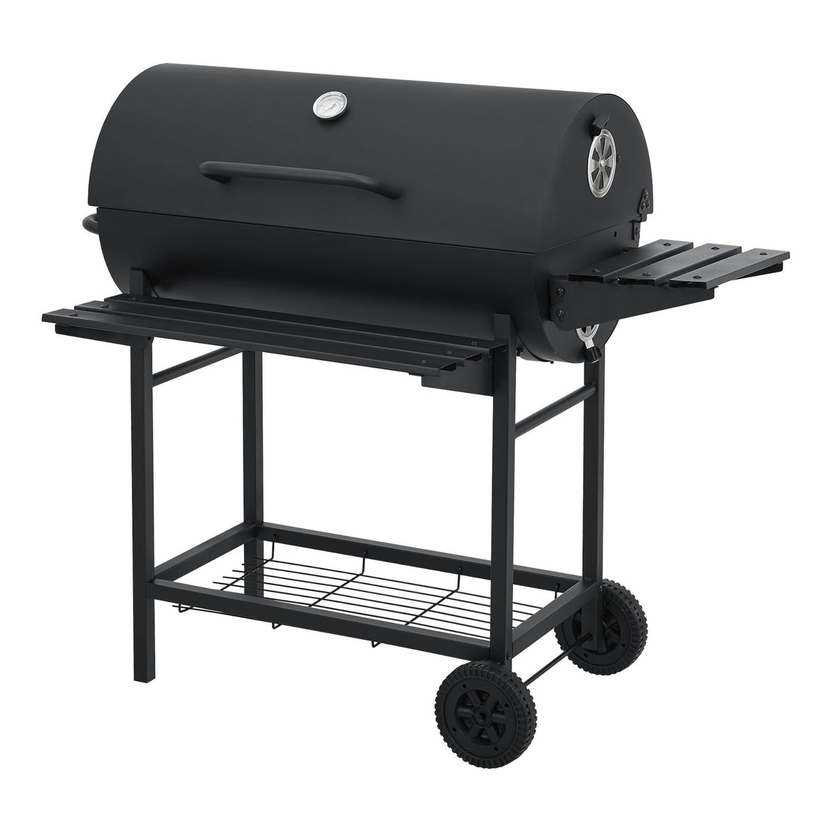 Grill węglowy Armento z 2 kółkami, termometrem, stalowy – czarny [casa.pro]