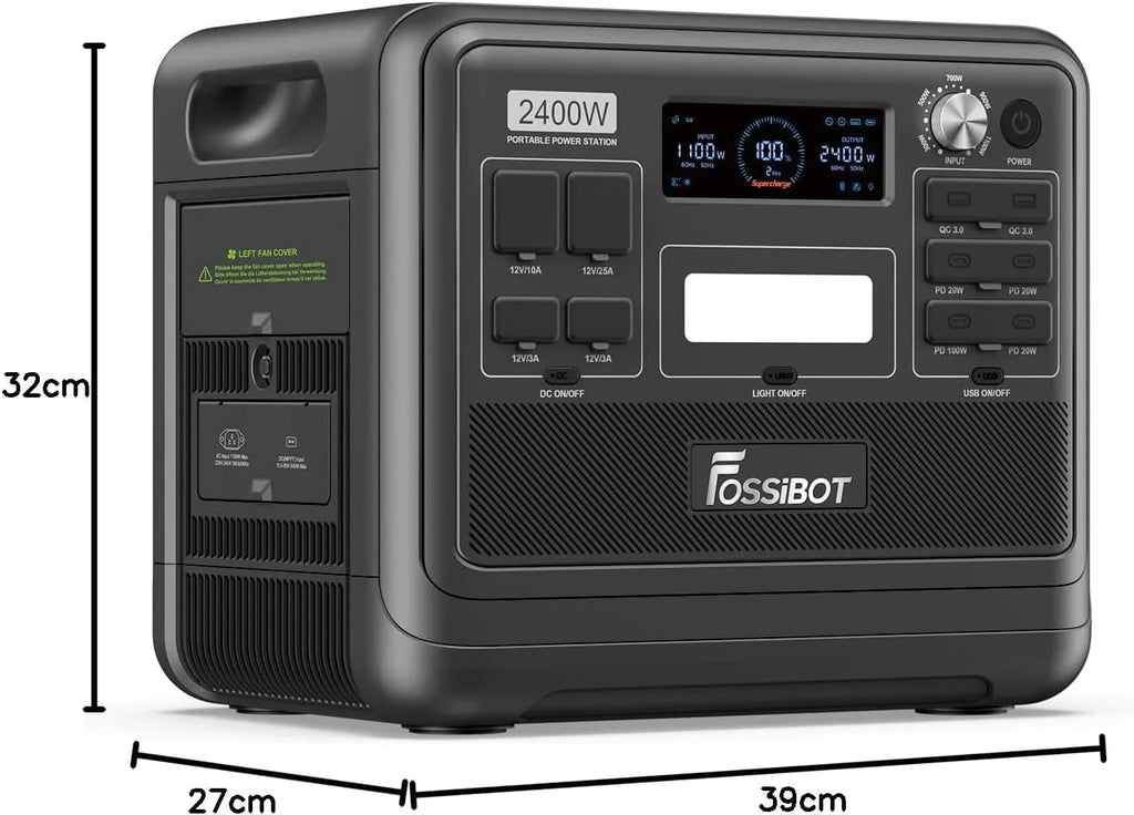 FOSSIBOT-Polska F2400 VAT 23% Power station 2400 W, 2048 Wh LiFePO4 przenośny generator solarny 3 × 230 V AC gniazdko (4800 W Peak), mobilne zasilanie do samochodów kempingowych, generator solarny
