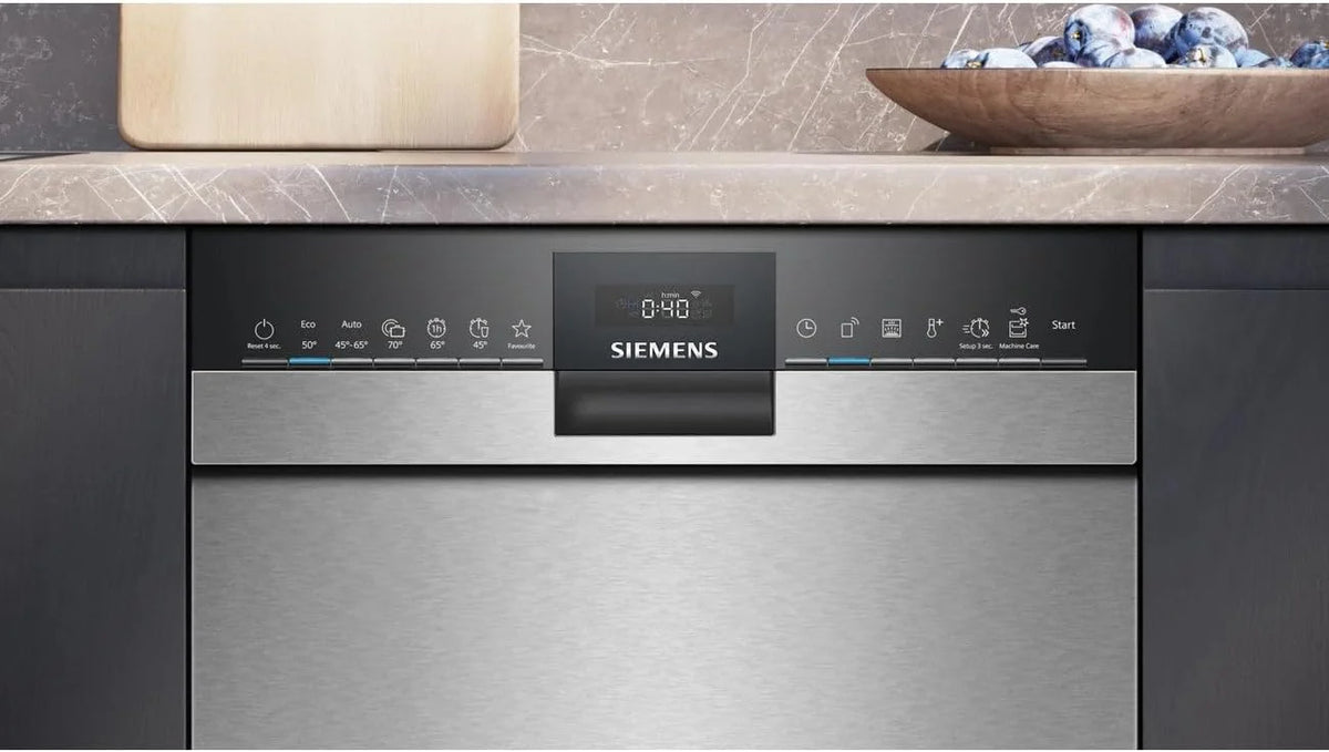 Siemens SR53HS74KE, iQ300, inteligentna, częściowo zintegrowana zmywarka, 45 cm, program Eco 50°C, varioSpeed Plus, kosz górny z regulacją wysokości, rackmatik, zabezpieczenie przed dziećmi