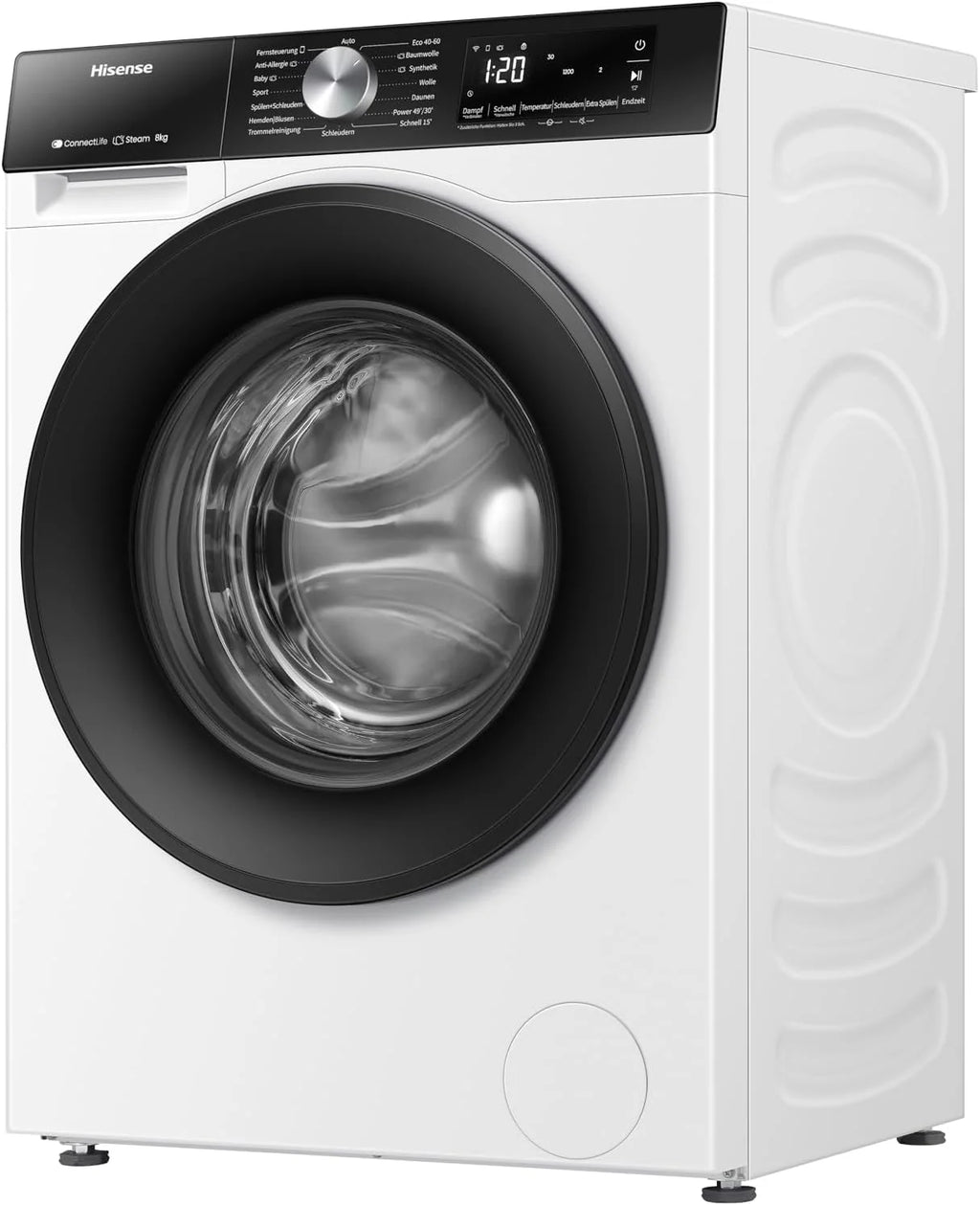 Hisense WF3S8043BW3 pralka z funkcją pary, 8 kg, 1400 obr./min, WiFi, ConnectLife, Power JetWash, program antyalergiczny, Aqua Stop, Auto Wash, Quick Wash, klasa efektywności energetycznej A-30%