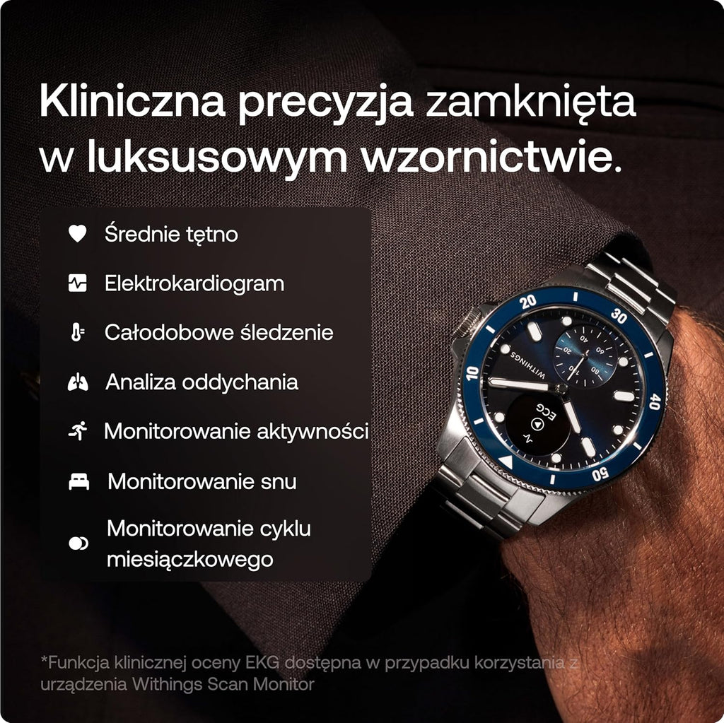 WITHINGS ScanWatch Nova, hybrydowy smartwatch, zdrowie serca, do M&F – EKG, SPO2, monitorowanie temperatury, śledzenie snu, zdrowie dróg oddechowych, śledzenie cyklu, czas pracy baterii 30 dni, iOS i