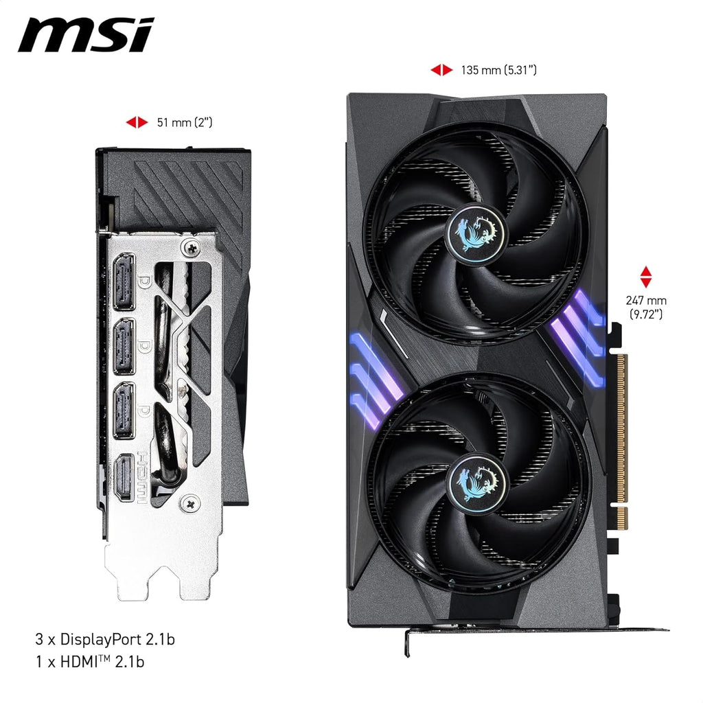 MSI Karta graficzna NVIDIA GeForce RTX 5060 Ti 8G Ventus 2X OC Plus - 8 GB GDDR7 (28 GB/s /128 Bits), PCIe 5.0 - Podwójny wentylator (2 x wentylatory STORMFORCE), HDMI 2.1b, DisplayPort 2.1b