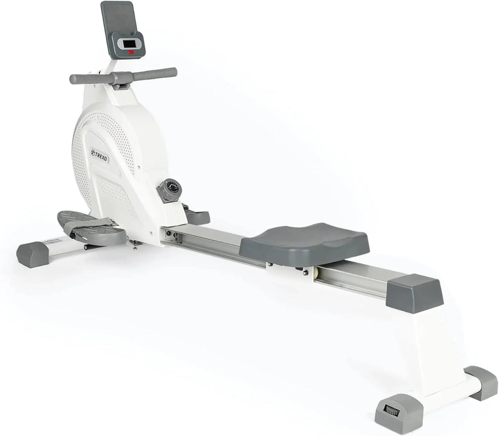 TREXO Wioślarz z magnetycznym systemem oporu 1-16, koło zamachowe 3,5 kg, wskaźnik wagi, stabilna konstrukcja, ergometr, trener wioślarski I RM100