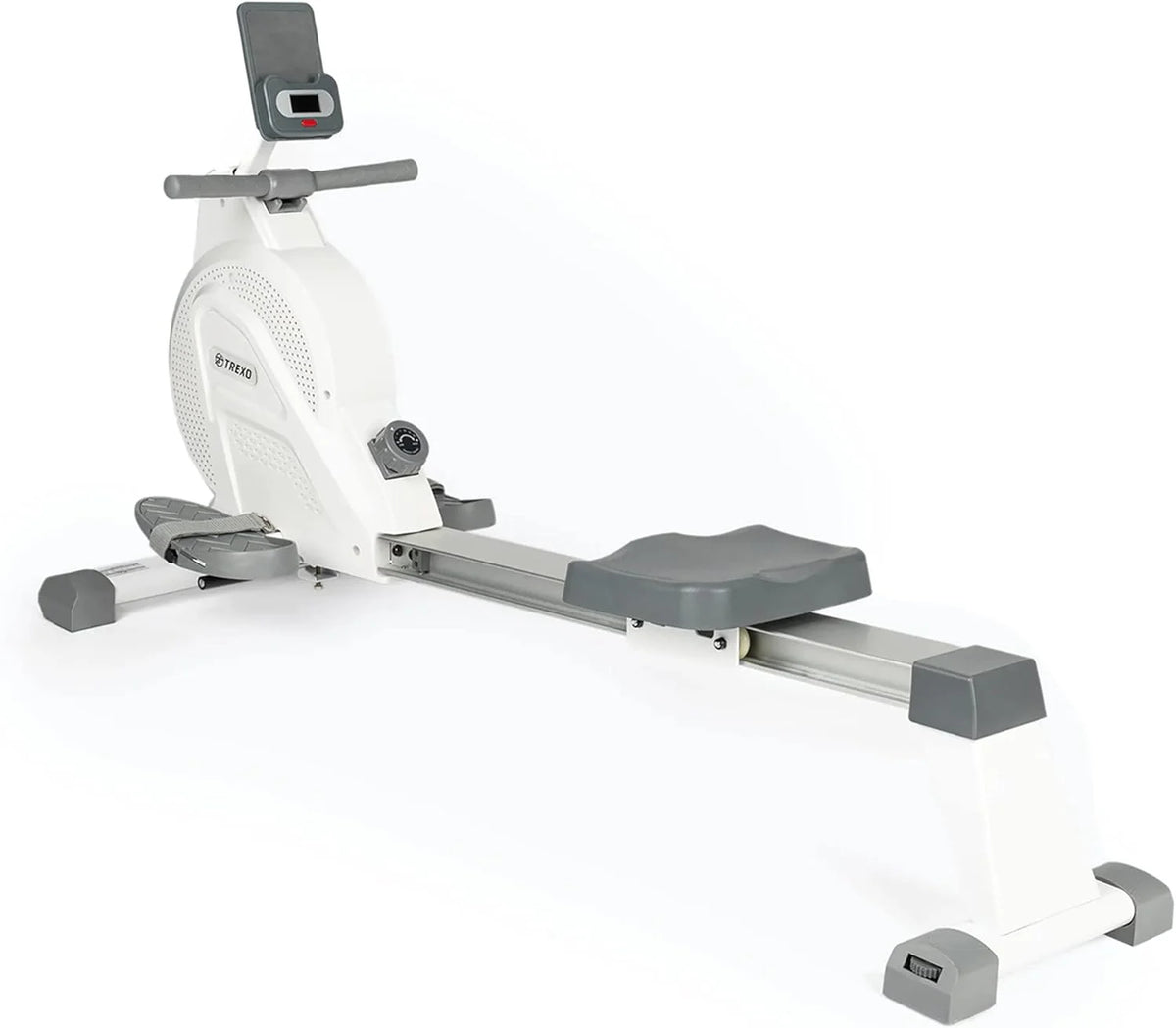 TREXO Wioślarz z magnetycznym systemem oporu 1-16, koło zamachowe 3,5 kg, wskaźnik wagi, stabilna konstrukcja, ergometr, trener wioślarski I RM100