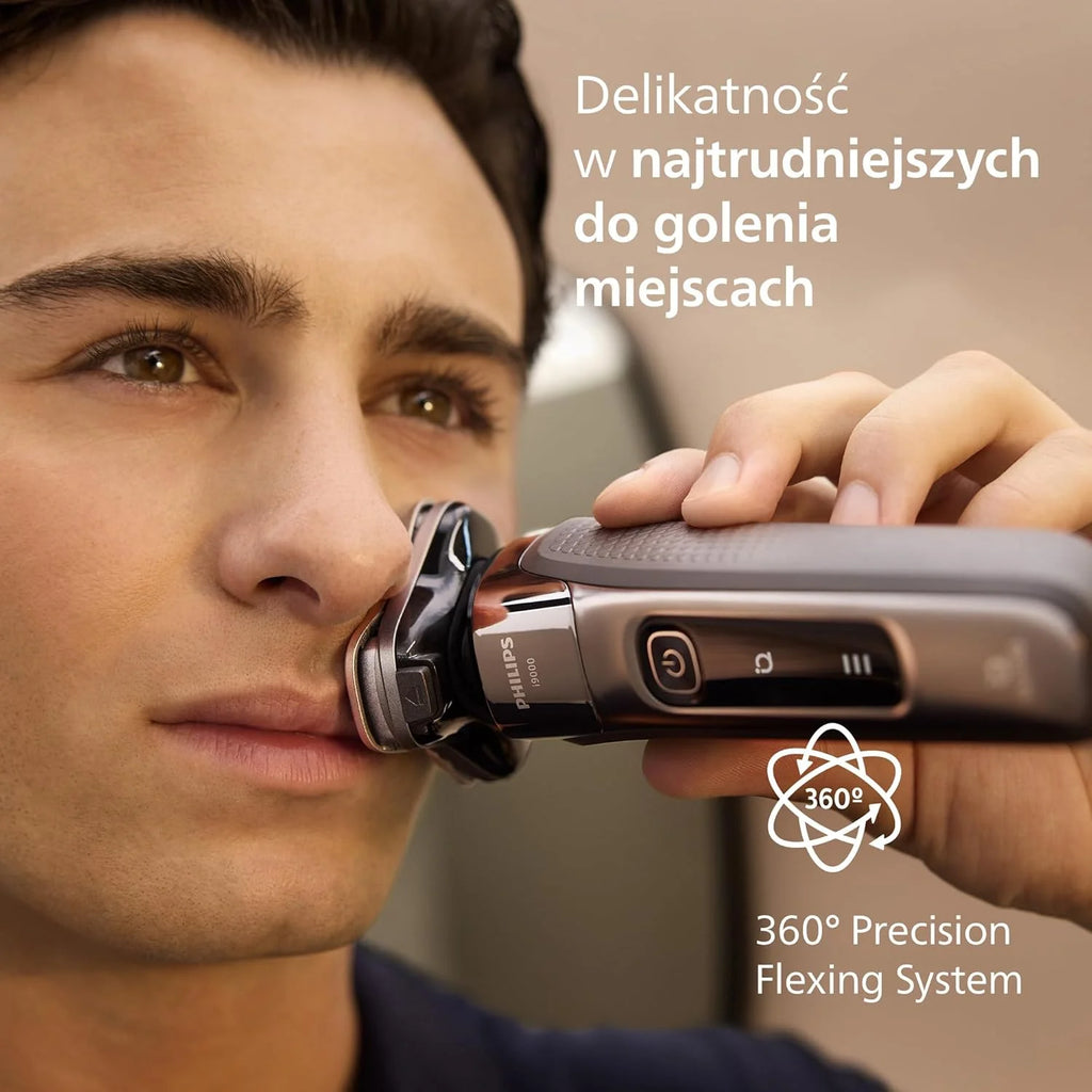 Philips Shaver i9000, golarka elektryczna do golenia na mokro i na sucho, technologią Skin IQ, systemem Triple Lift & Cut, podwójnymi ostrzami SteelPrecision obracającymi się o 360 stopni, X9000/10