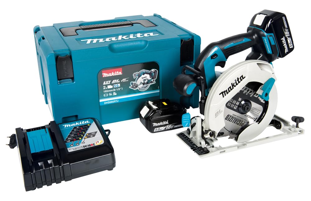 Makita DHS680RMJ ręczna piła tarczowa 57 mm, 18 V, 4,0 Ah, 2 baterie i ładowarka w walizce Makpac