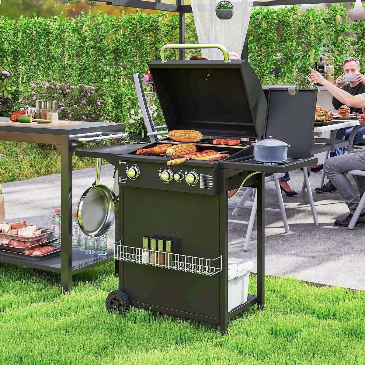 Grill gazowy ABS Steel 123x57x98 cm-outsunny. Czarny