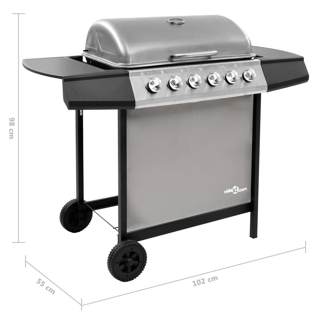 Grill gazowy VidaXL z 6 palnikami, czarno-srebrny