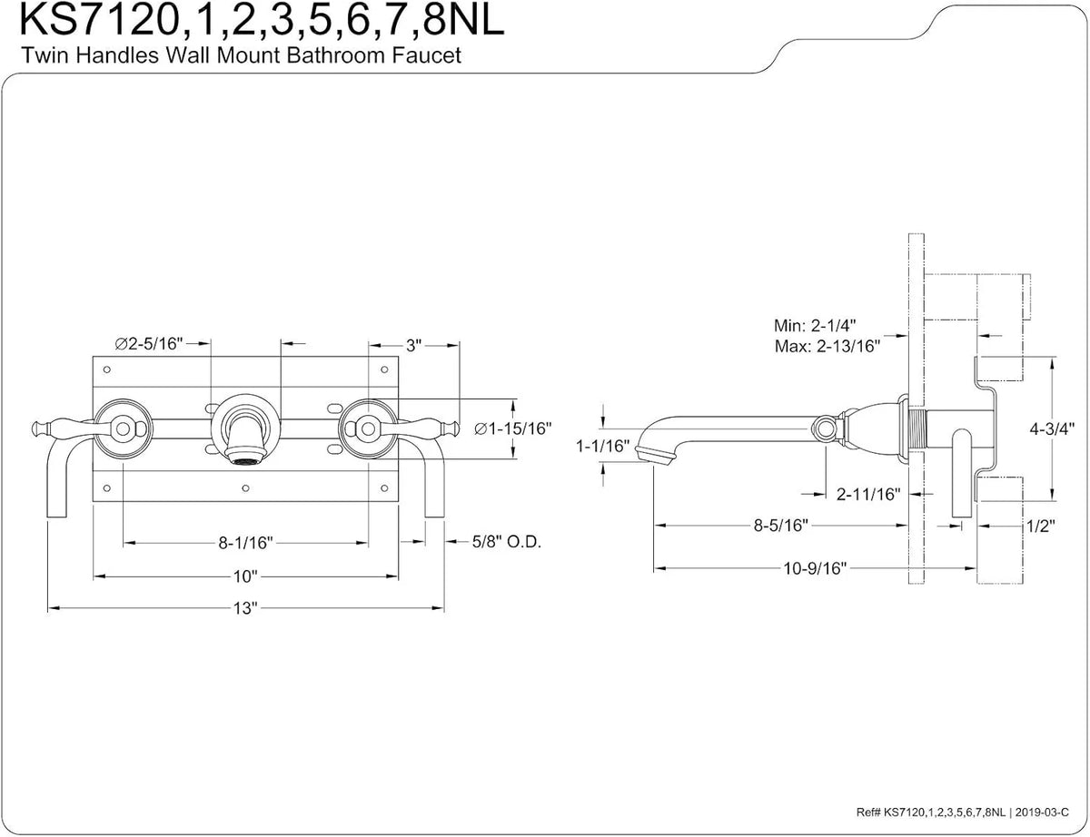 Kingston Brass KS7120NL Naples 20 cm centralny uchwyt ścienny bateria łazienkowa, matowa czerń