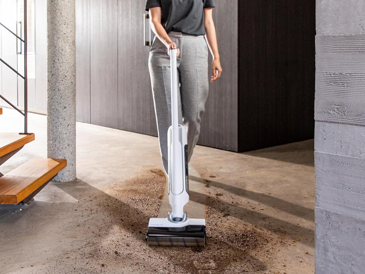 Rowenta X-Clean 10, bezprzewodowy elektryczny mop z technologią mop na mokro i suchy, samoczyszczący i automatyczny, technologia Dual Edge, duży zasięg i wyświetlacz LED, w zestawie dodatkowy filtr
